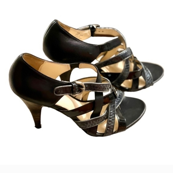 Coach Shoes - Coach Evie Black Leather Strappy Heeled Sandals Women's Size 6.5B